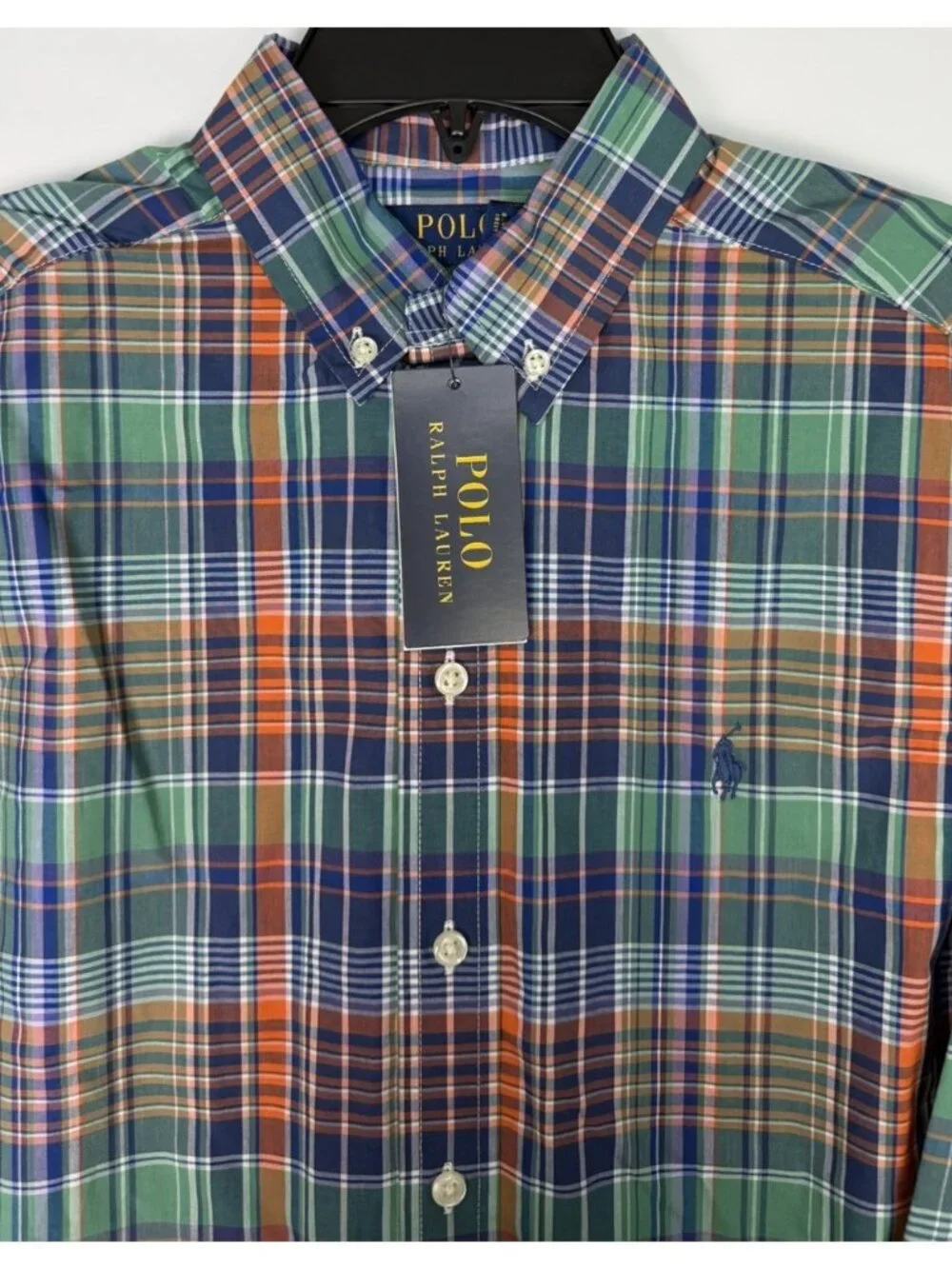 Ralph Lauren LARGE 14-16 Polo Plaid Cotton Poplin Buttondown Stretch Shirt NEW